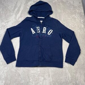Aeropostale Womens Navy Blue Aero Eighty Seven Zip Up Hoodie Sweatshirt XL Y2K